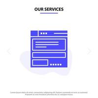 Our Services File Browser Computing Code Solid Glyph Icon Web card Template vector