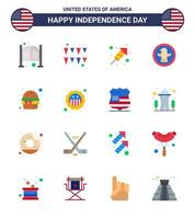 16 USA Flat Signs Independence Day Celebration Symbols of fast eagle fire work celebration american Editable USA Day Vector Design Elements