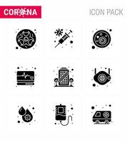 9 Solid Glyph Black Coronavirus Covid19 Icon pack such as building supervision virus medical virus viral coronavirus 2019nov disease Vector Design Elements