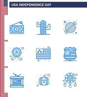 9 paquete azul de estados unidos de signos y símbolos del día de la independencia de la fiesta de investigación de comida estrella del país elementos de diseño vectorial editables del día de estados unidos vector