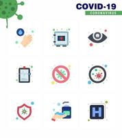 Coronavirus Precaution Tips icon for healthcare guidelines presentation 9 Flat Color icon pack such as forbidden bacteria eye care medical record hospital chart viral coronavirus 2019nov disease vector