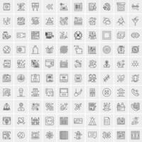 100 Universal Black Line Icons on White Background vector