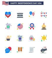 paquete de iconos de vector de stock de día americano 16 signos y símbolos de línea para guirnalda de botella st festival party elementos de diseño de vector de día de estados unidos editables