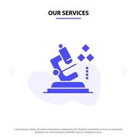 Our Services Microscope Science Lab Medical Solid Glyph Icon Web card Template vector