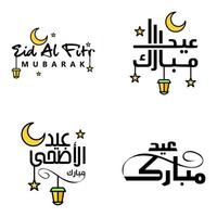 Happy of Eid Pack of 4 Eid Mubarak Greeting Cards with Shining Stars in Arabic Calligraphy Muslim Community festival vector