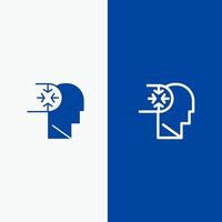 trastorno del autismo mental línea de cabeza y glifo icono sólido bandera azul línea y glifo icono sólido bandera azul vector