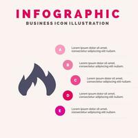 fuego calefacción chimenea chispa sólido icono infografía 5 pasos presentación antecedentes vector