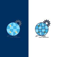 vector de icono de color plano de engranaje de mundo de mundo de negocios internacionales