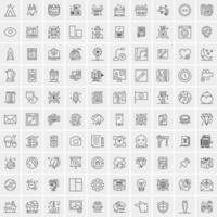 100 Universal Black Line Icons on White Background vector