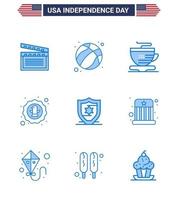 Happy Independence Day 9 Blues Icon Pack for Web and Print protection badge tea eagle bird Editable USA Day Vector Design Elements