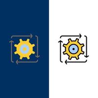 Workflow Automation Development Flow Operation  Icons Flat and Line Filled Icon Set Vector Blue Background