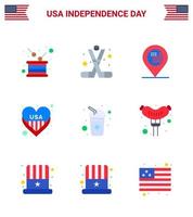 9 USA Flat Signs Independence Day Celebration Symbols of usa heart american american map Editable USA Day Vector Design Elements