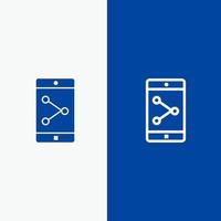 aplicación compartir móvil aplicación móvil línea y glifo icono sólido banner azul línea y glifo icono sólido banner azul vector