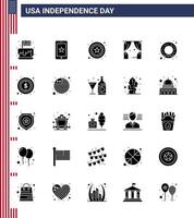 Happy Independence Day Pack of 25 Solid Glyph Signs and Symbols for food usa ireland theatre entertainment Editable USA Day Vector Design Elements