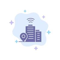 edificio icono azul de ubicación wifi en el fondo abstracto de la nube vector