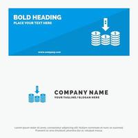 Coins Cash Money Down Arrow SOlid Icon Website Banner and Business Logo Template vector