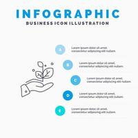 Growth Grow Hand Success Line icon with 5 steps presentation infographics Background vector