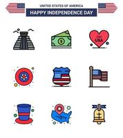 paquete de iconos de vector de stock de día americano 9 signos y símbolos de línea para escudo de estados unidos insignia de estrella de corazón elementos de diseño de vector de día de estados unidos editables