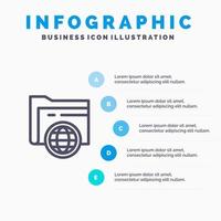 Folder Storage Fie Globe Blue Infographics Template 5 Steps Vector Line Icon template