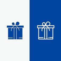 caja de regalo línea de motivación y glifo icono sólido bandera azul línea y glifo icono sólido bandera azul vector