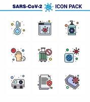 icono de color plano de línea rellena de coronavirus 9 establecido sobre el tema de la epidemia de corona contiene iconos como cancelar infectar manos de jabón sucio coronavirus viral 2019nov elementos de diseño de vectores de enfermedad