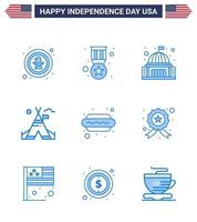 Happy Independence Day Pack of 9 Blues Signs and Symbols for american tent military tent free landmark Editable USA Day Vector Design Elements