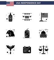 Happy Independence Day 9 Solid Glyphs Icon Pack for Web and Print building drink international cola eagle Editable USA Day Vector Design Elements