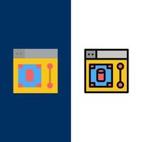 iconos de herramientas de diseñador de diseño web conjunto de iconos rellenos de línea y plana fondo azul vectorial vector