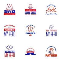 happy fathers day 9 Blue and red text design Vector calligraphy Typography poster Usable as background Editable Vector Design Elements