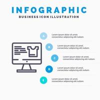 Computer Screen Monitor Shopping Blue Infographics Template 5 Steps Vector Line Icon template