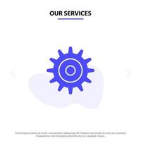 Our Services Gear Setting Wheel Solid Glyph Icon Web card Template vector