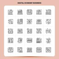 esquema 25 conjunto de iconos de negocios de economía digital diseño de estilo de línea vectorial conjunto de iconos negros paquete de pictogramas lineales diseño de ideas de negocios web y móviles ilustración vectorial vector