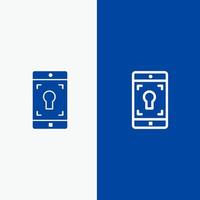 Application Mobile Mobile Application Screen Line and Glyph Solid icon Blue banner Line and Glyph Solid icon Blue banner vector
