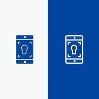 Application Mobile Mobile Application Screen Line and Glyph Solid icon Blue banner Line and Glyph Solid icon Blue banner vector