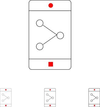 App Share Mobile Mobile Application Bold and thin black line icon set vector