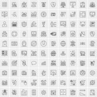 100 Universal Black Line Icons on White Background vector