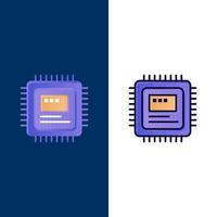 Cpu Storage Computer Hardware  Icons Flat and Line Filled Icon Set Vector Blue Background