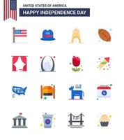 Flat Pack of 16 USA Independence Day Symbols of usa leisure building entertainment sports Editable USA Day Vector Design Elements