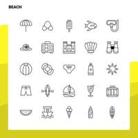 conjunto de iconos de línea de playa conjunto de 25 iconos diseño de estilo minimalista vectorial conjunto de iconos negros paquete de pictogramas lineales vector