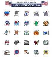 USA Independence Day Flat Filled Line Set of 25 USA Pictograms of house wisconsin invitation usa capitol Editable USA Day Vector Design Elements