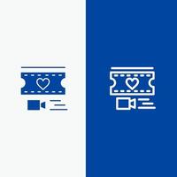 Film Heart Love Wedding Line and Glyph Solid icon Blue banner Line and Glyph Solid icon Blue banner vector