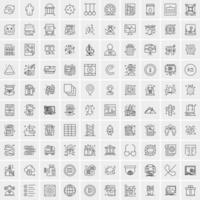 100 Universal Black Line Icons on White Background vector