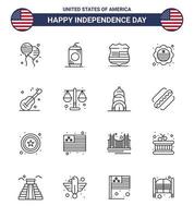 Happy Independence Day 16 Lines Icon Pack for Web and Print music badge shield international flag country Editable USA Day Vector Design Elements