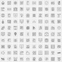 100 Universal Black Line Icons on White Background vector