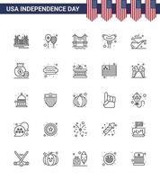 25 USA Line Signs Independence Day Celebration Symbols of sausage food day cityscape building Editable USA Day Vector Design Elements