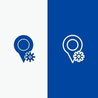 configuración del mapa de ubicación línea y glifo icono sólido bandera azul línea y glifo icono sólido bandera azul vector