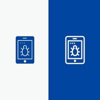 Mobile Security Bug Line and Glyph Solid icon Blue banner Line and Glyph Solid icon Blue banner vector