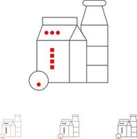 conjunto de iconos de línea negra audaz y delgada de compras de botellas de caja de leche vector