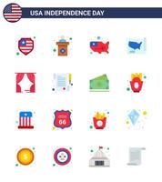 16 USA Flat Signs Independence Day Celebration Symbols of day paper states usa leisure Editable USA Day Vector Design Elements