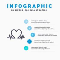 Heartbeat Love Heart Wedding Line icon with 5 steps presentation infographics Background vector